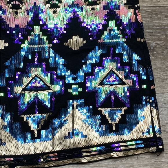 Express Southwestern Tribal Aztec Sequin Embellished Mini Skirt Above Knee XS - Picture 4 of 16